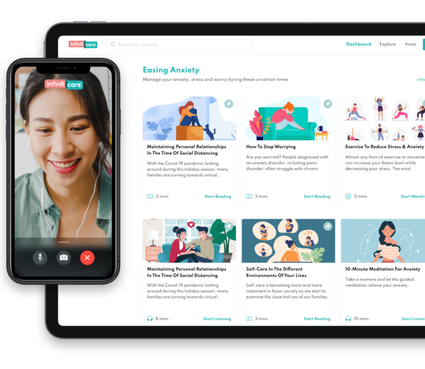 devices showing the Infinitcare apps