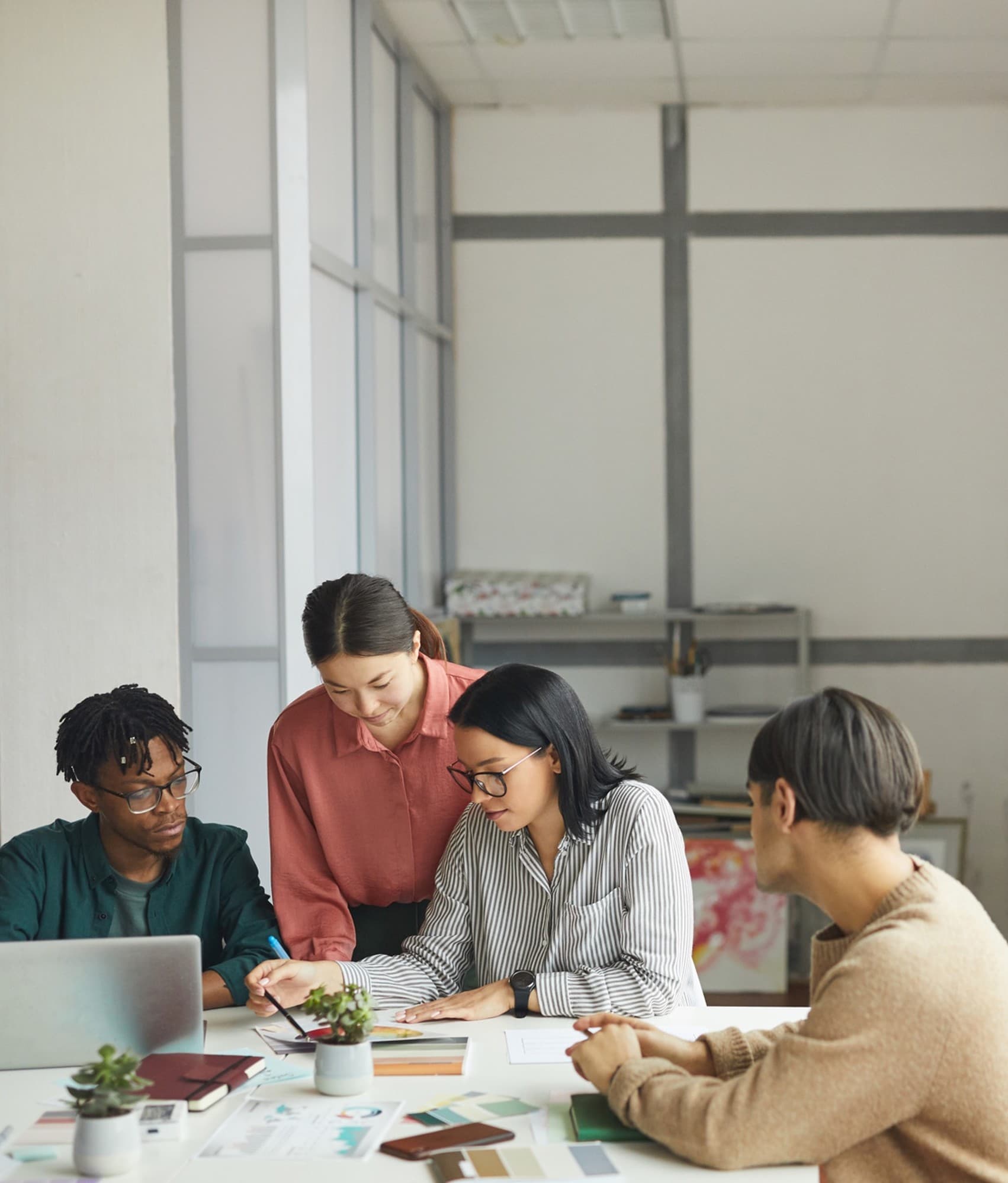 Employees discussing