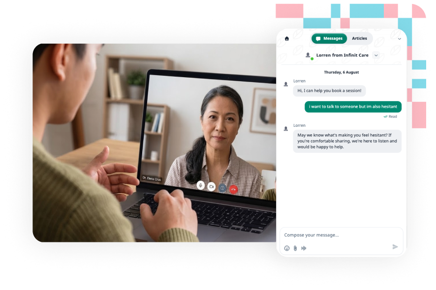 Professional counseling and care chat support